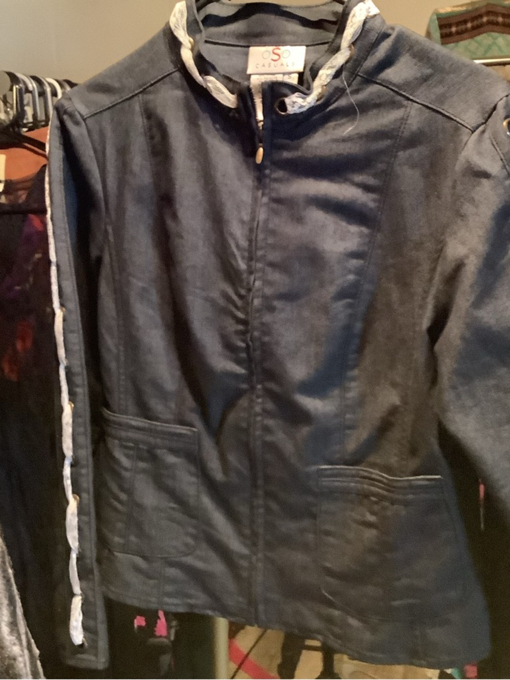 SO Casuals Dark Navy Zip Jacket with Braided Trim